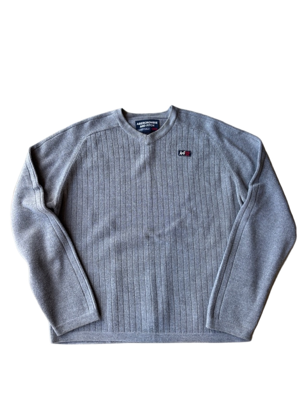 Vintage Abercrombie & Fitch Ribbed Gray Sweater XL Y2K Clean Boy Minimalist